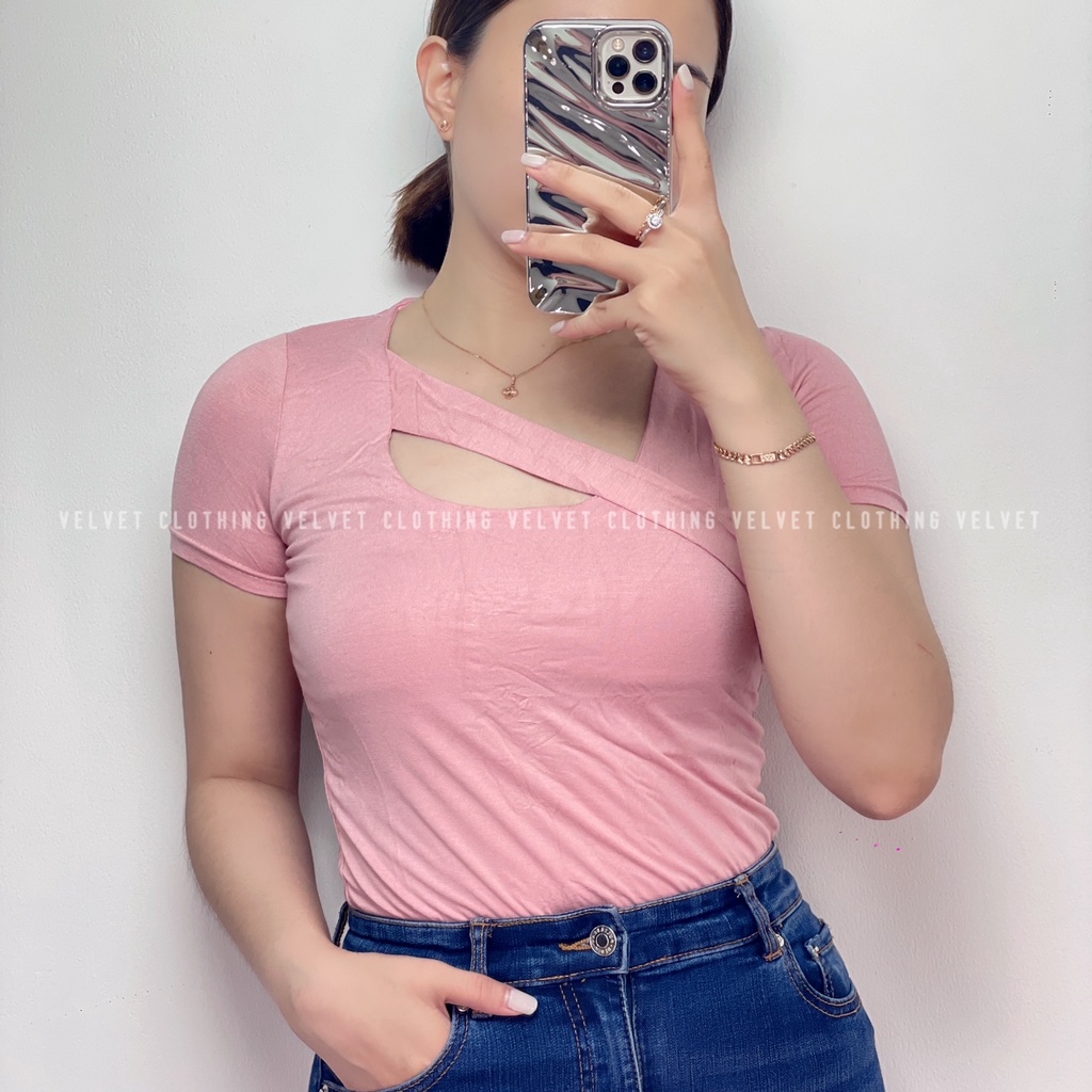 Kaos Wanita Asymmetric Top Korean Style / Atasan Wanita Polos / Kaos Wanita Lengan Pendek 4258