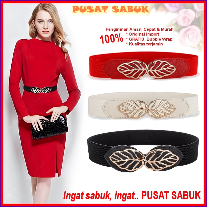 Gesper Sabuk Belt Ikat Pinggang Wanita dress Korea Karet Pingang Elastis Cewek Kekinian Merah Hitam Putih besar gaun Fashion Murah Obi Gasper Vintage Cantik Ramping Untuk Model Ramping Import Grosir Impor Formal Pesta