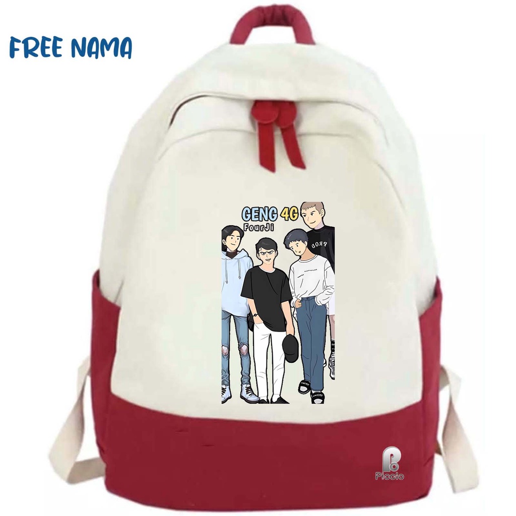 TAS RANSEL BACKPACK ANAK SEKOLAH MOTIF KARAKTER KARTUN KONA DHOT DESIGN GENG 4G FOURJI UNISEX (FREE NAMA)