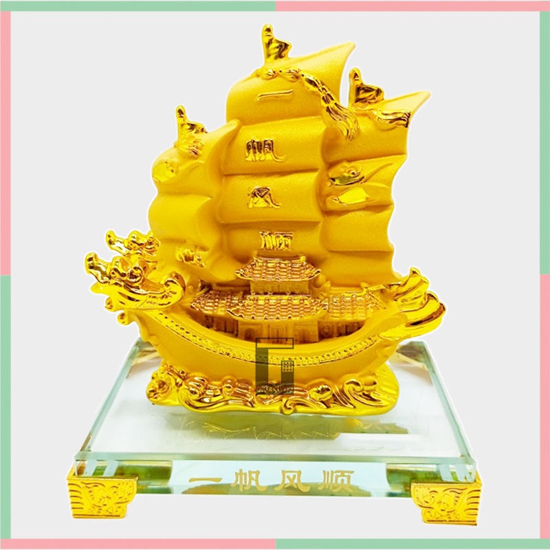 Pajangan Patung Meja Kantor Kado Hadiah Miniatur Mainan Perahu Kapal Layar Pinisi Naga Air Laut Benda Gelang Fengshui Fengsui Feng Shui Rejeki Rezeki Hoki Emas Gold Amulet Keberuntungan Kekayaan Makmur Batu Resin Rupang Tasbih Buddha Budha Statue Necklace