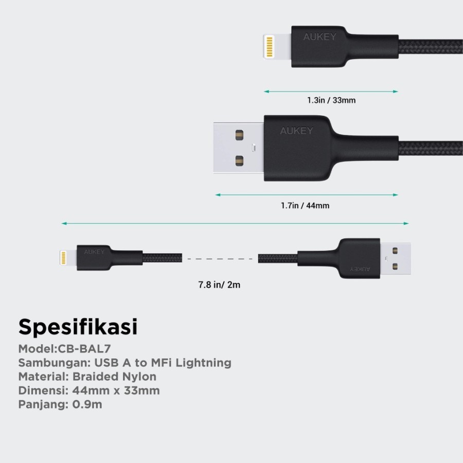 Aukey CB BAL7 Kabel Charger 0.9m MFi Lightning for Iphone Original Garansi Resmi