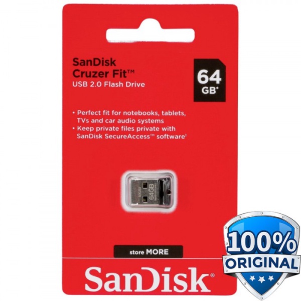 Jual SanDisk Cruzer Fit USB Flash Drive SDCZ33 - 64GB Berkualitas