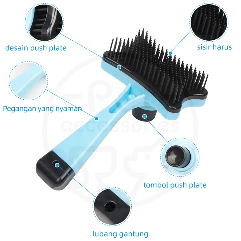 SS Sisir Bulu Kucing Anjing Hewan Peliharaan Brush Grooming Press Sikat Pembersih Bulu Rontok Perawatan dan Merapikan Memijat Bulu Murah Import