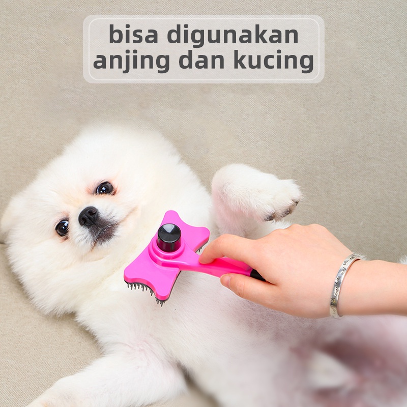 SS Sisir Bulu Kucing Anjing Hewan Peliharaan Brush Grooming Press Sikat Pembersih Bulu Rontok Perawatan dan Merapikan Memijat Bulu Murah Import