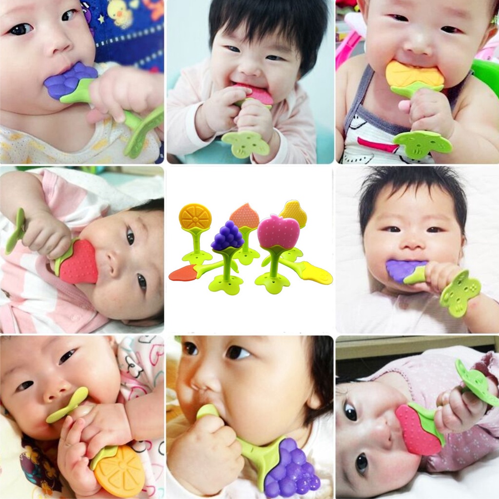 SS Teether Bahan Silikon Baby Fruit Teether Gigitan Teether Gigitan Bentuk Buah Bahan Silikon BPA FREE