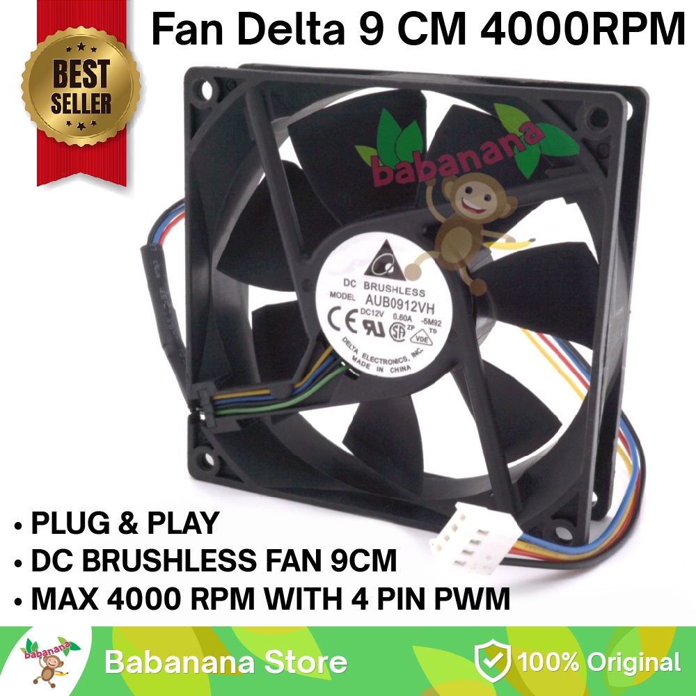 Fan delta brushless 4000rpm 9cm pwm 4 pin mining kipas casing pc 9pmm