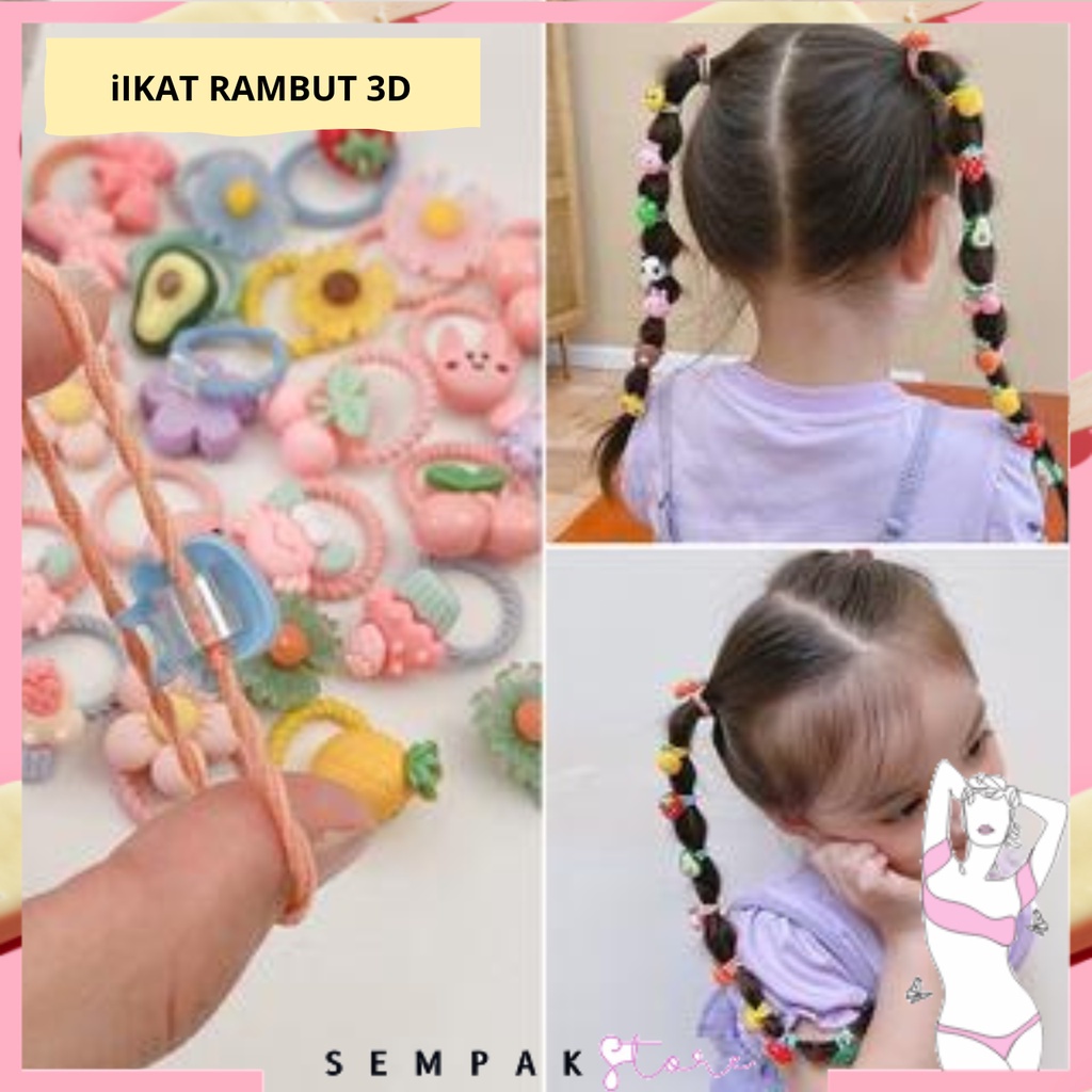 SS Ikat Rambut Anak Perempuan Lucu 10 in 1 Mini Kunciran Rambut Fashion Karakter Bunga Pita Buah Gaya Korea Kids Aksesoris Rambut 10in1 Import Murah