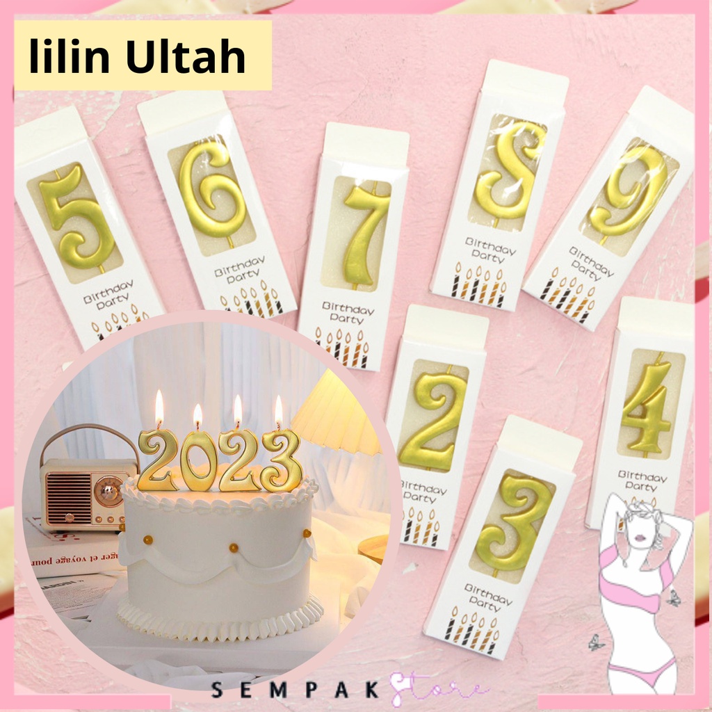 SS Lilin Ulang Tahun Bentuk Angka 0- 9 Warna Metalik Birthday Candle Number Elegant Lilin Pesat Warna Warni Gold Silver