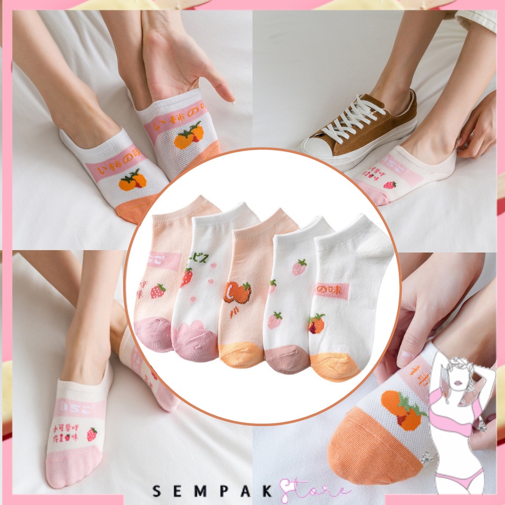 Kaos Kaki Wanita Motif Buah Strawberry Orange 6585 Kaos Kaki Pendek Fashion Korean Unisex Semata Kaki Oren Peach Putih Socks Import Ankle Socks Korean Model Simple Cute