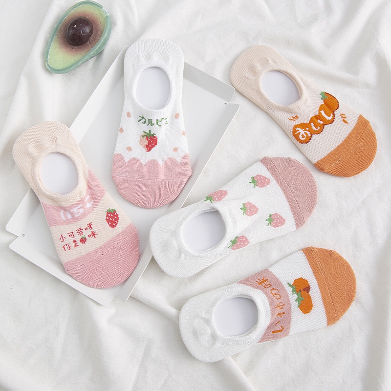 Kaos Kaki Wanita Motif Buah Strawberry Orange 6585 Kaos Kaki Pendek Fashion Korean Unisex Semata Kaki Oren Peach Putih Socks Import Ankle Socks Korean Model Simple Cute