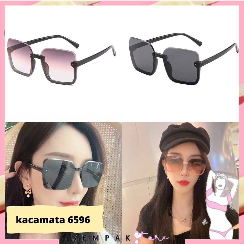 Kacamata Wanita Hitam 6596 Sunglasses Half Frame Kaca Mata Setengah Bingkai Gradasi Fashion Eyewear Murah Import