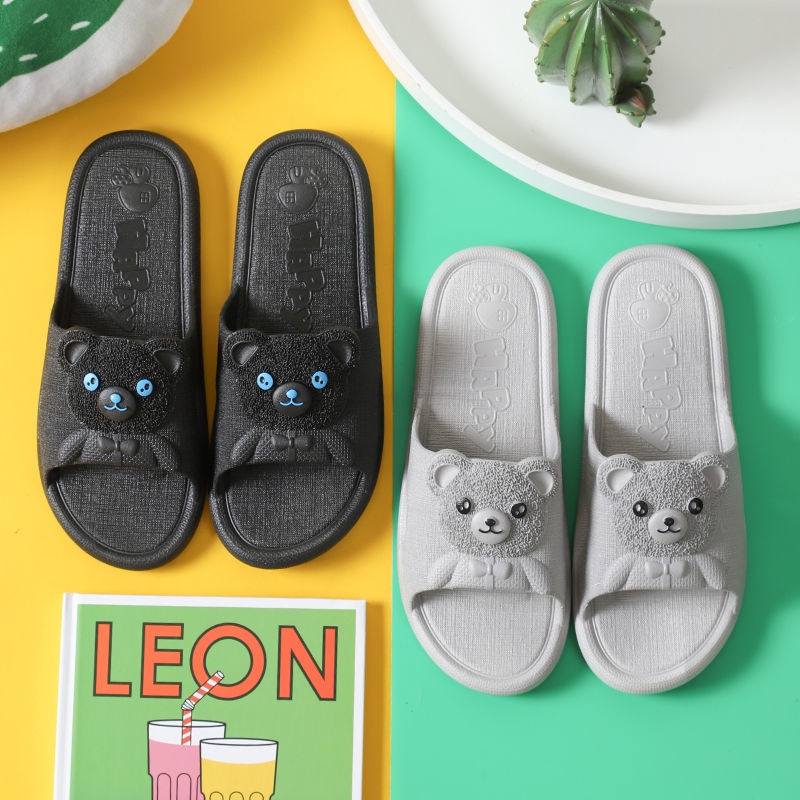 SS Sandal Slop Wanita Karet Fashion Karakter Kepala Beruang Timbul 6567 Sendal Tebal Couple Slip On Empuk Bear Home Slipper Anti Slip Pria Gaya Korea Murah Import