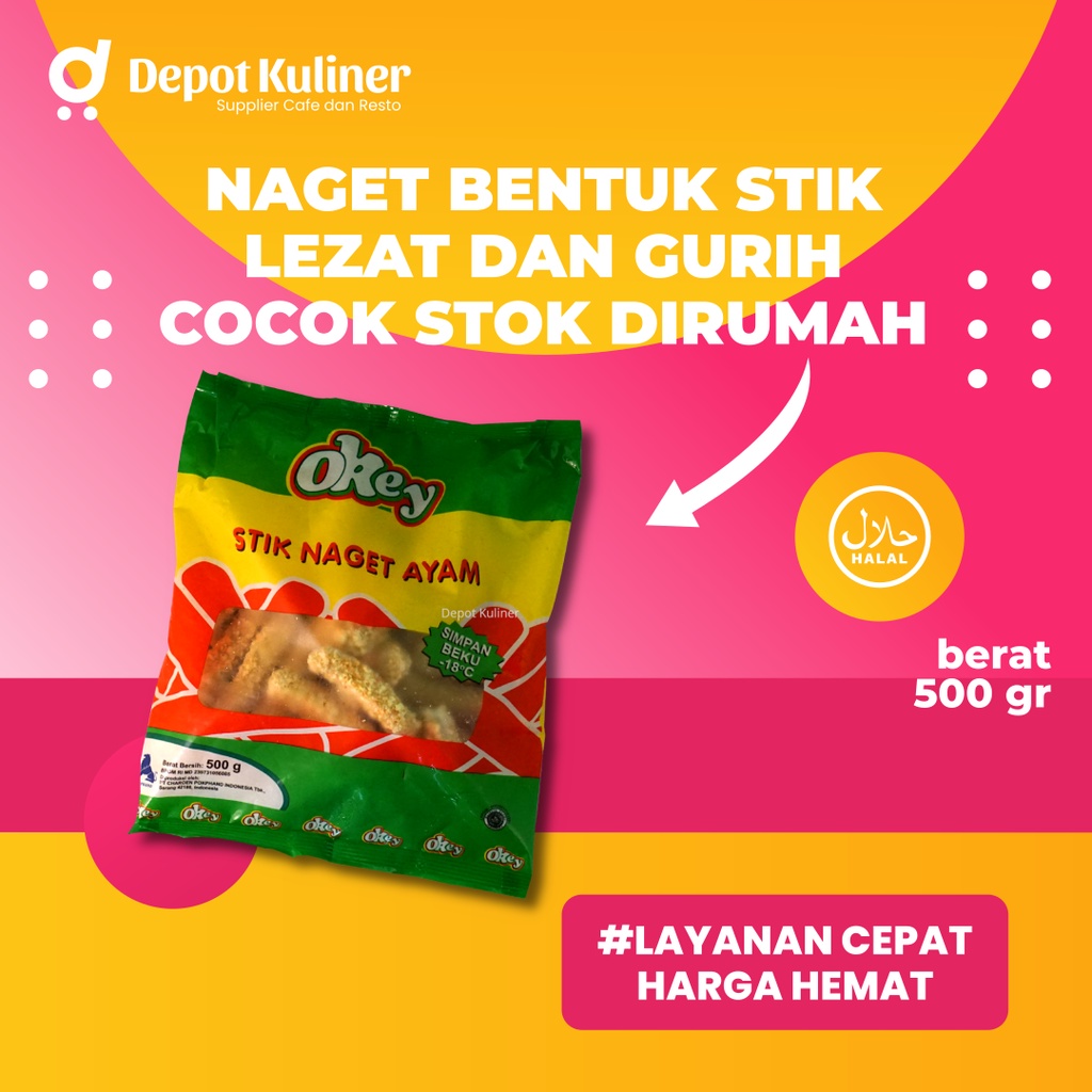 

Okey Stik Naget Ayam Merk Okey 500 Gram / Okey Chicken Nugget Stick