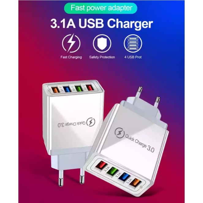 YUN Mall  Charger 5V 3.1A 4 Port USB Quick Charging Fast Charging Pengisian Daya Cepat+Lampu LED