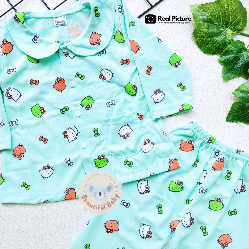 Setelan Piyama Baju Bayi Perempuan 3-18 Bulan Lengan Panjang Celana Panjang Motif Hello Kitty / Baju Bayi Perempuan Syifana / Baby.ou