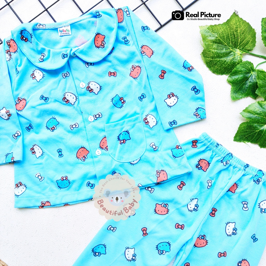 Setelan Piyama Baju Bayi Perempuan 3-18 Bulan Lengan Panjang Celana Panjang Motif Hello Kitty / Baju Bayi Perempuan Syifana / Baby.ou