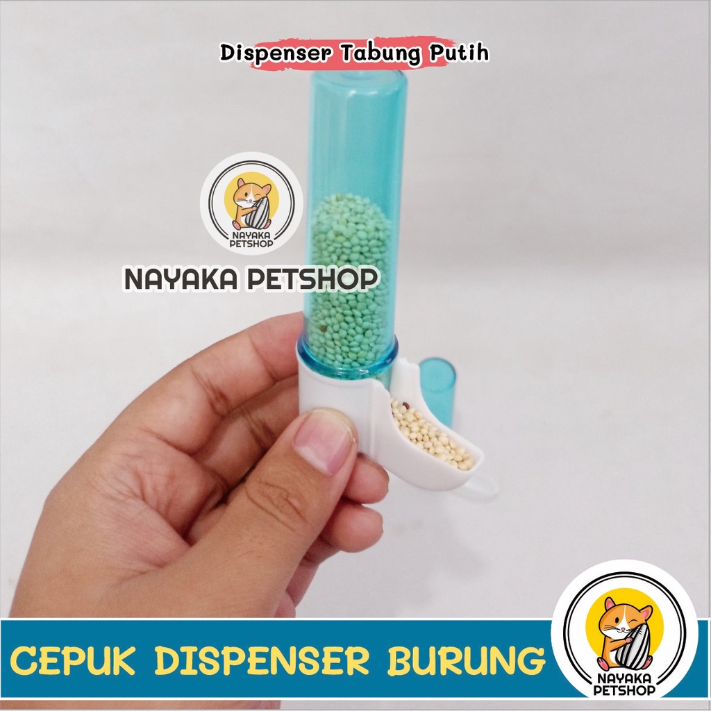 Dispenser Tabung Kotak Kecil Mini Cepuk Tempat Pakan Wadah Minum Makanan Burung Kenari Love Bird Parkit