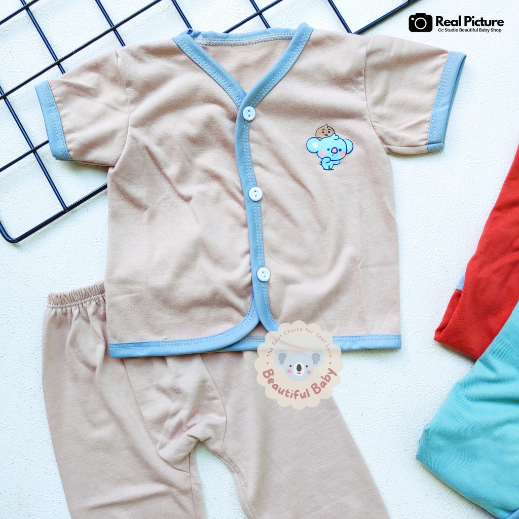 Setelan Baju Bayi Baru Lahir Tangan Pendek Celana Panjang Usia 0 sd 3 Bulan Motif Polos Koala - Setelan Baju Bayi Newborn Panjang Abu - Celana Panjang Bayi Baru Lahir / Baby.ou