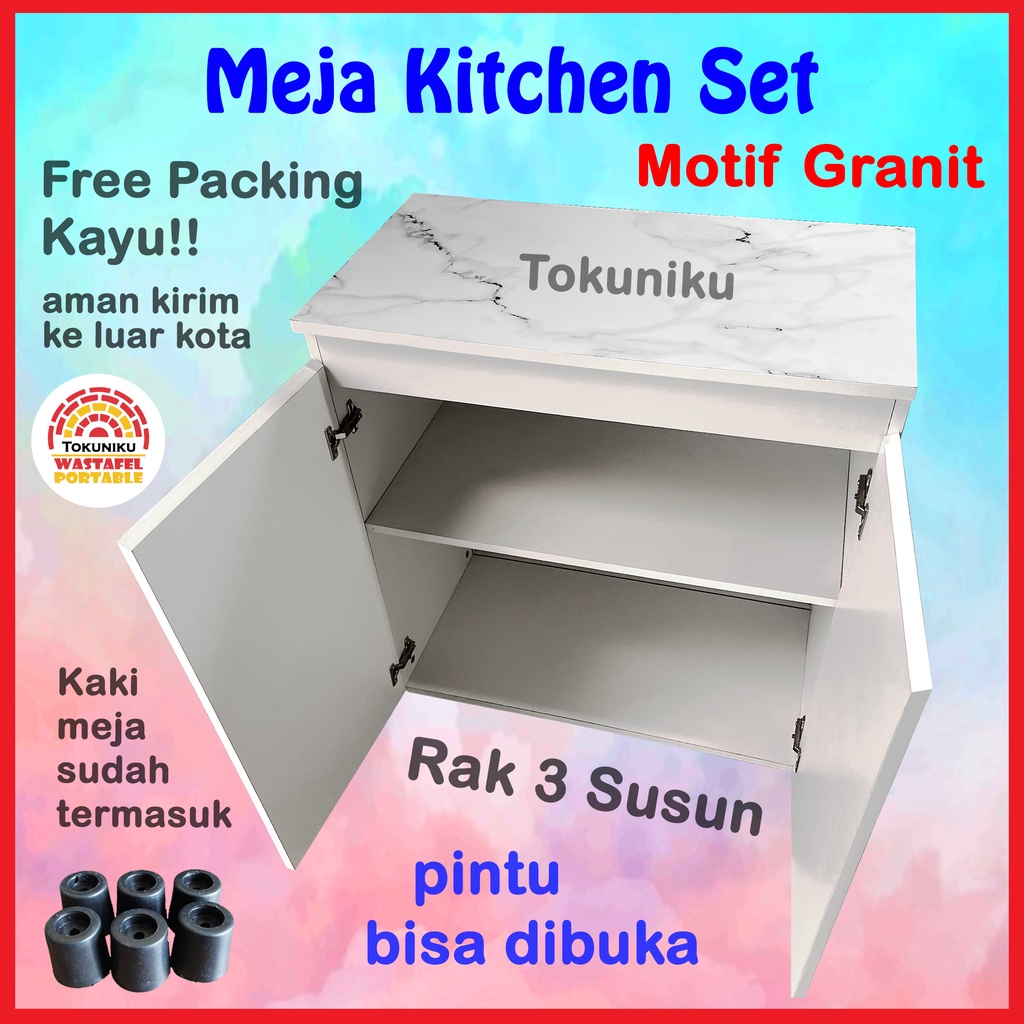 Meja Kompor Kitchen Set Meja Dapur Rak Kompor Lemari Dapur Tokuniku Motif Granit Marmer Carara