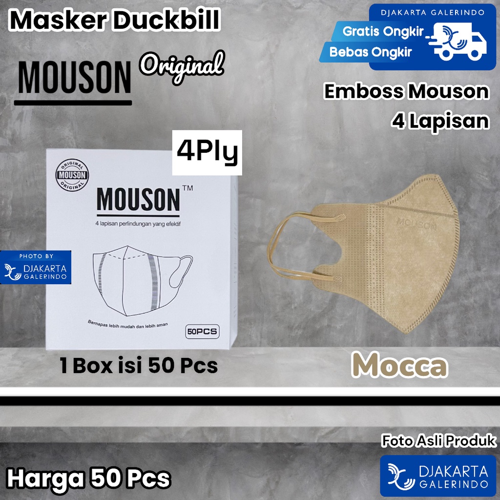 Masker Duckbill 4Ply Mouson Alkindo &amp; 3Ply Earloop &amp; Headloop Model Duckbill 1 Box isi 50 Pcs
