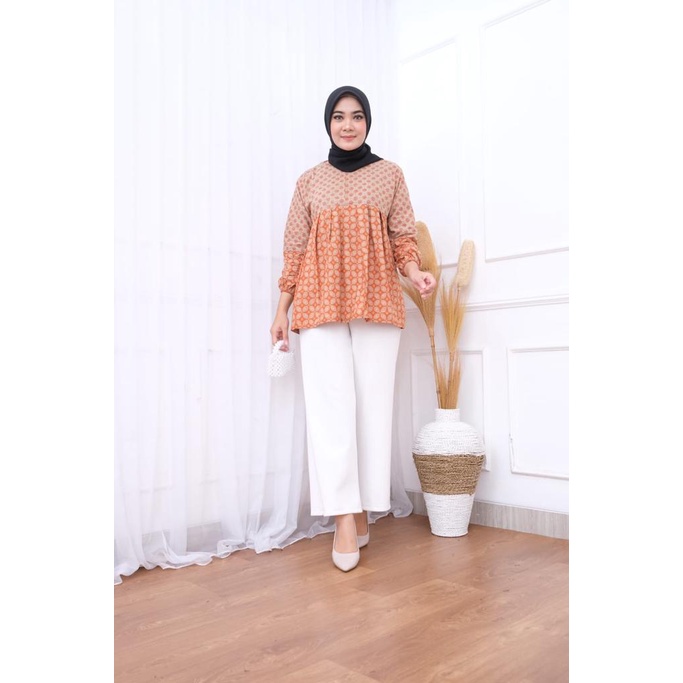 Blus Batik Olivia Truntum Hitam Maroon