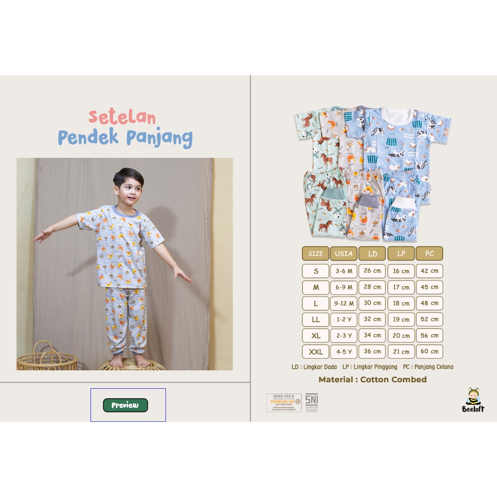 BeeLoft Setelan Oblong Pendek + Celana Panjang Bayi &amp; Anak