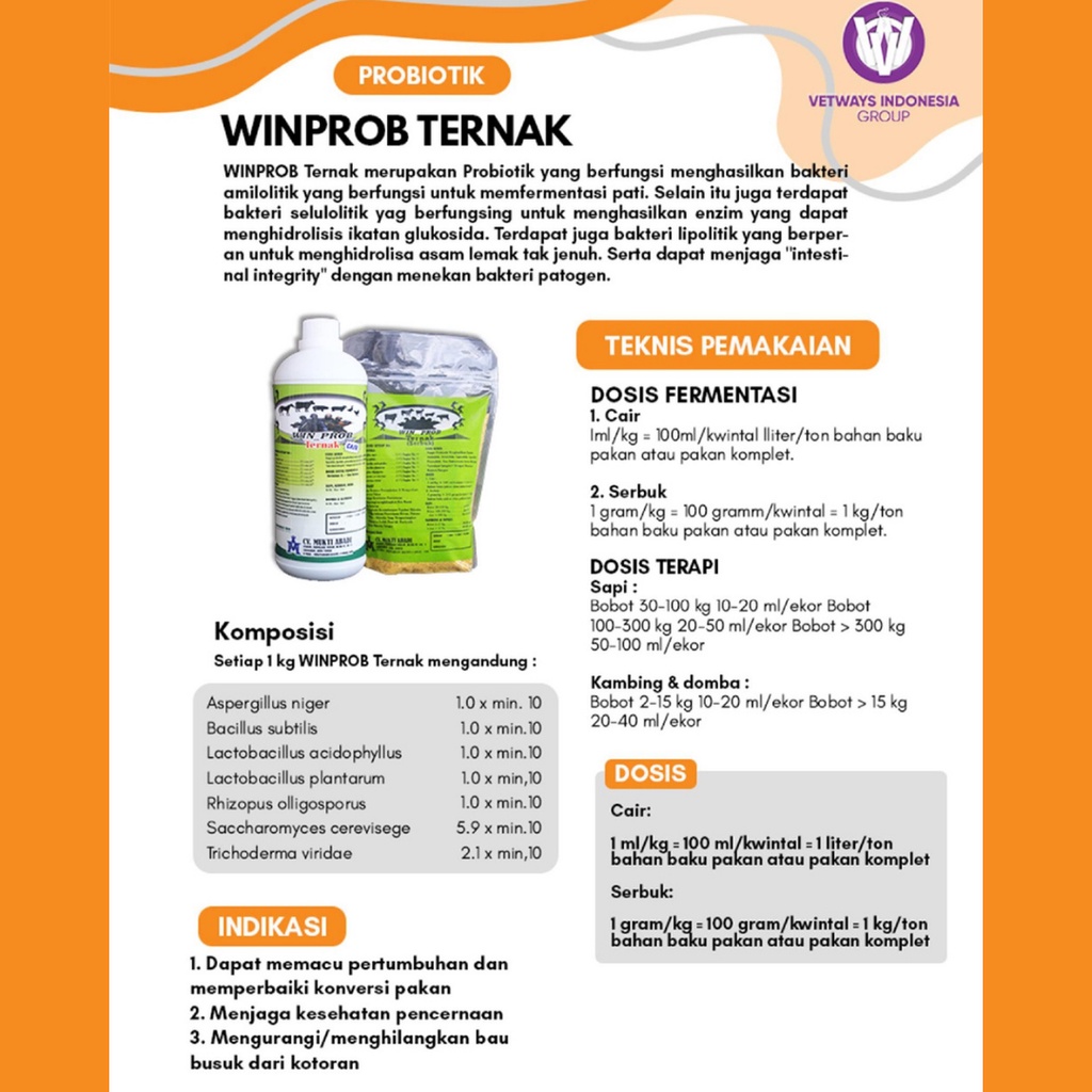 PROBIOTIK UNTUK FERMENTASI PAKAN SILASE WINPROB TERNAK | Win Prob Probiotik Serbuk Cair | 1 kg &amp; 1 liter | Apoternak
