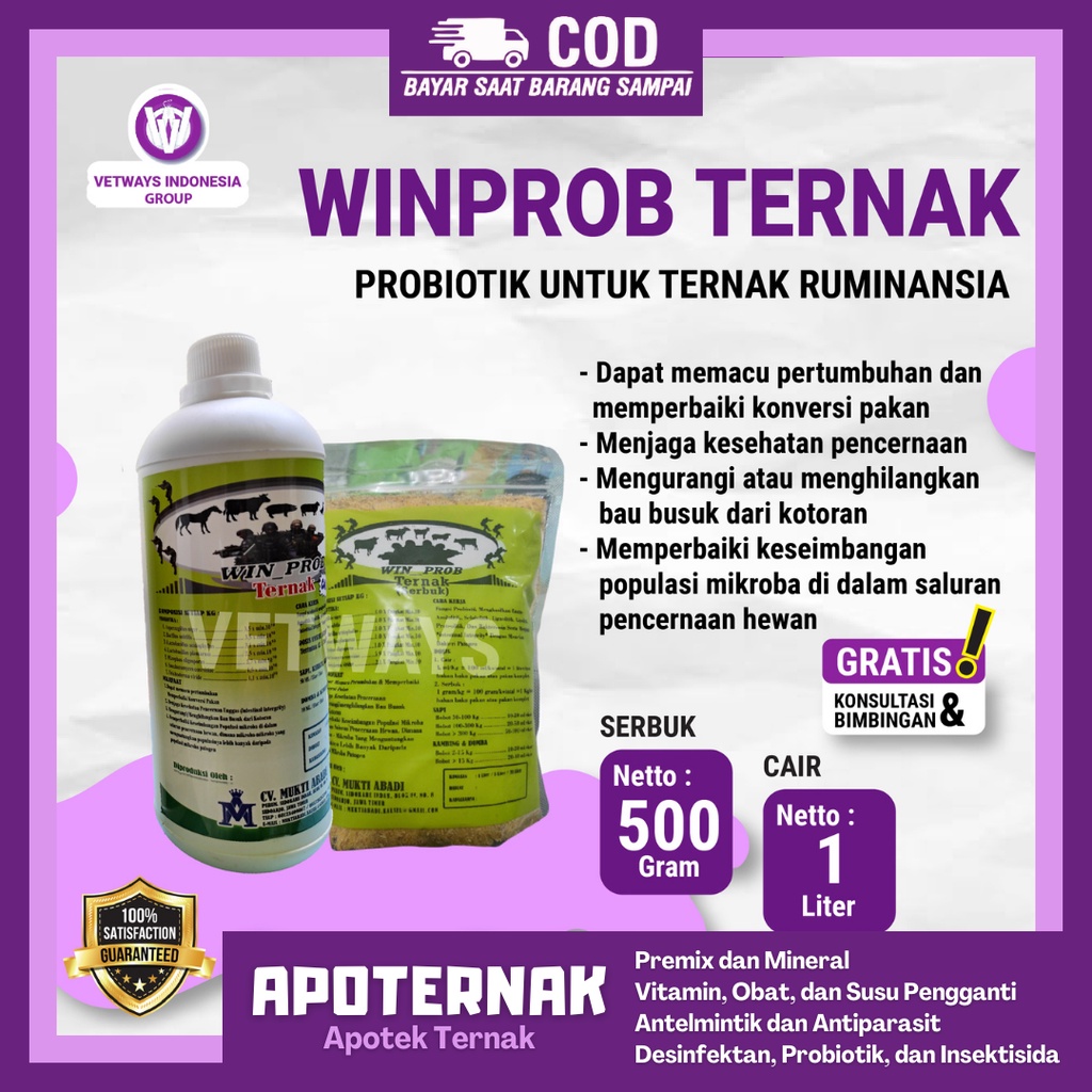 PROBIOTIK UNTUK FERMENTASI PAKAN SILASE WINPROB TERNAK | Win Prob Probiotik Serbuk Cair | 1 kg &amp; 1 liter | Apoternak