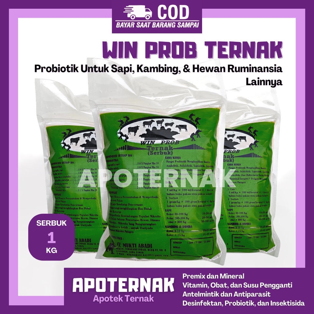 Probiotik Serbuk Ternak WIN PROB TERNAK 1 Kg - probiotik sapi - Probiotik Kambing WIN PROB TERNAK Serbuk Bubuk Kering | Probiotik Fermentasi Pakan Ternak Sapi Kambing Domba | Apoternak