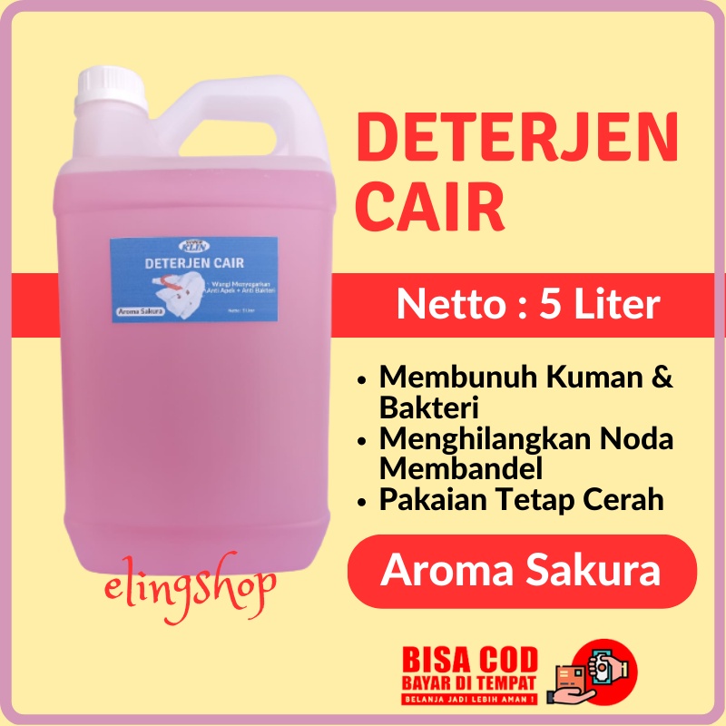 Sabun Deterjen Detergen Detergent Laundry Cair Wangi Aroma Sakura Premium 5 Liter