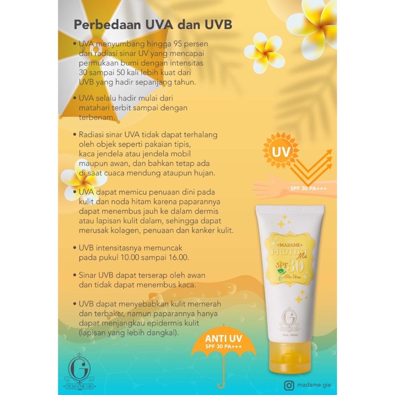 Madame Gie Madame Protect Me Sunscreen SPF 30 PA +++ Formula Calendula | Tabir Surya Sunblock