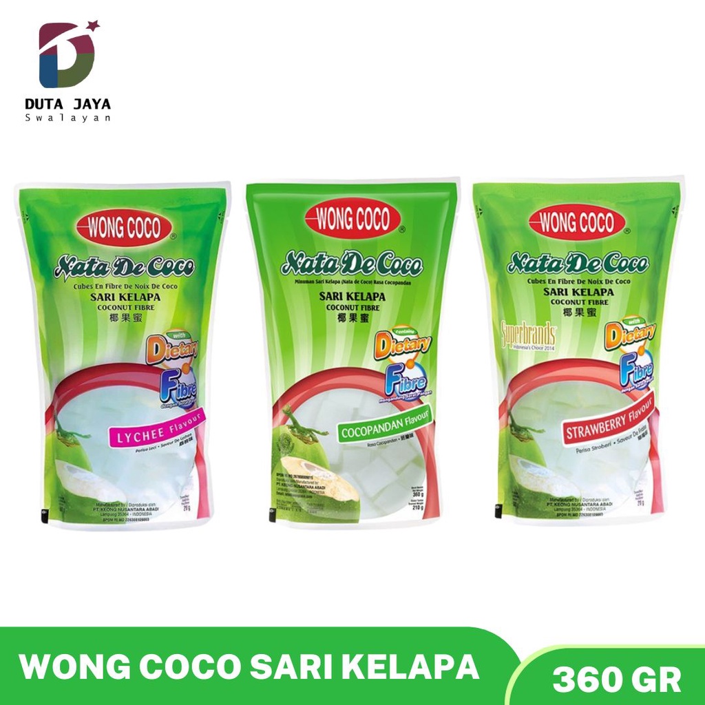 Wong Coco 360gr Nata De Coco Sari Kelapa Lychee Strawberry Cocopandan