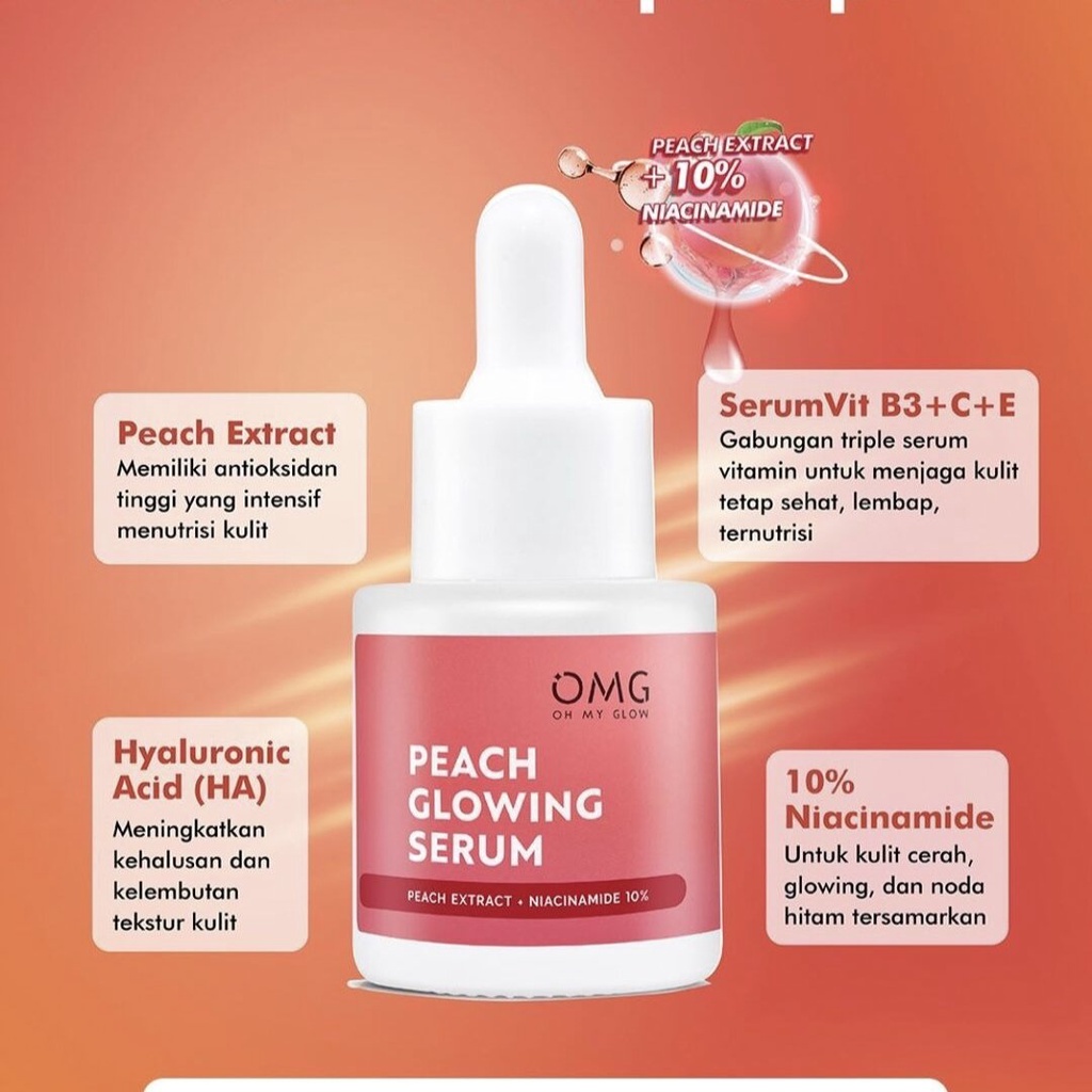 OMG OH MY GLOW Peach Glowing Serum 20 ml - Serum Pencerah untuk Kulit Sehat &amp; Glowing | Mugwort Acne Serum 20 ml