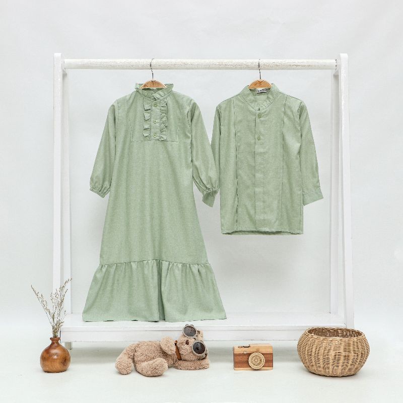 Mecca Series Light Sage Gamis Sarimbit Family Set Lebaran Couple