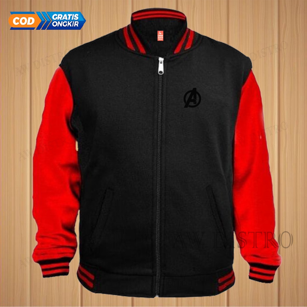 COD Jaket Baseball Varsity Distro Avengers Text Hitam Premium Quality