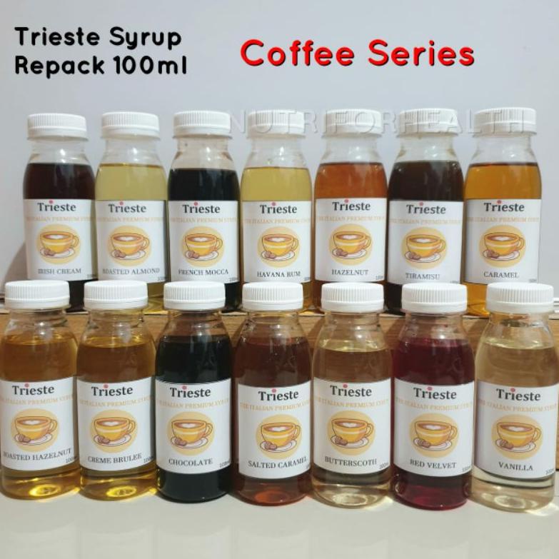 

Ready Stok (100ml) Trieste Syrup HALAL Caramel Creme Brulee Hazelnut Almond Irish Vanilla Chocolate Mocca