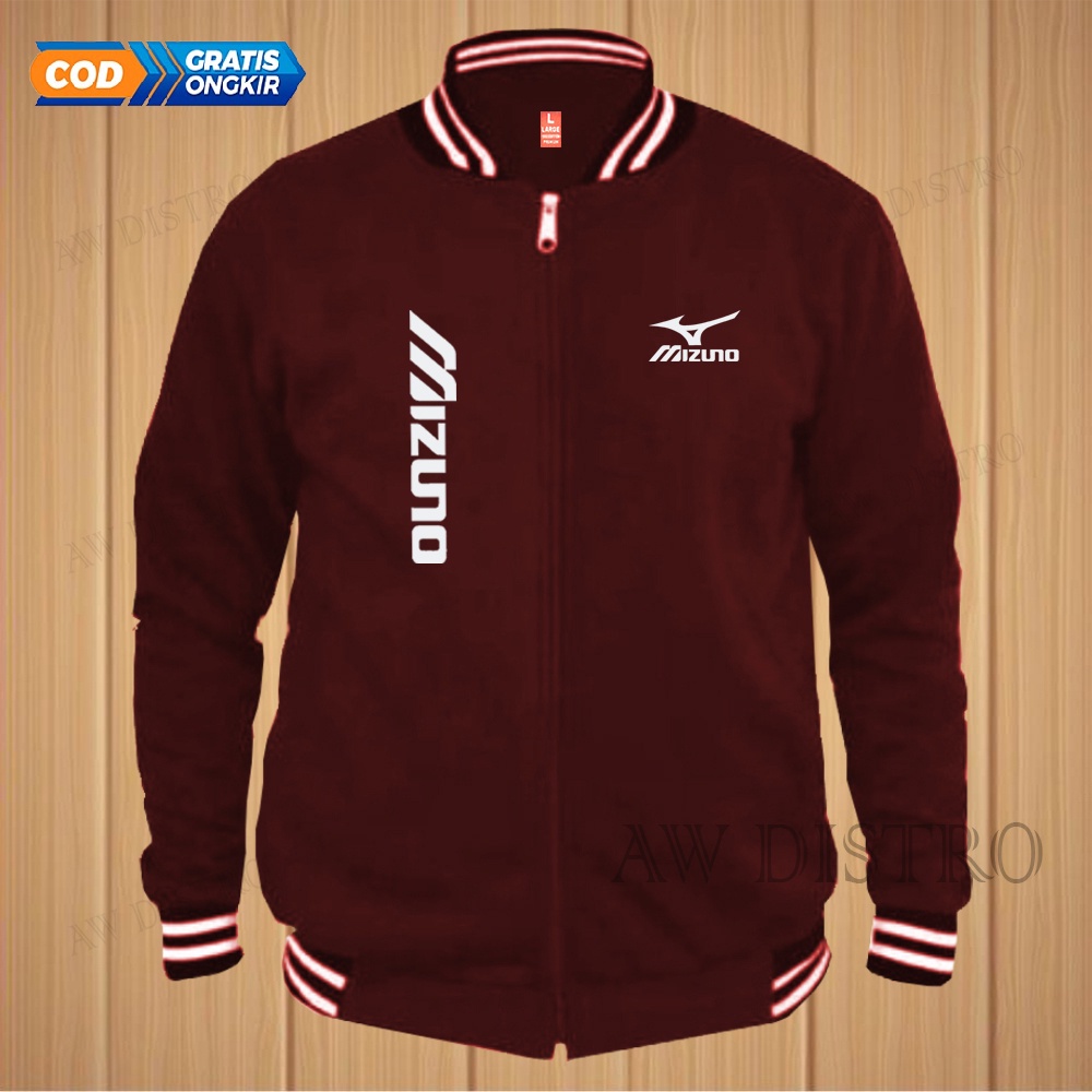 COD Jaket Baseball Varsity Distro Mizuno Kirka Text Putih Premium Quality