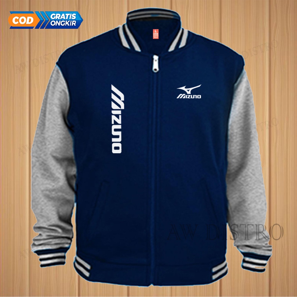 COD Jaket Baseball Varsity Distro Mizuno Kirka Text Putih Premium Quality