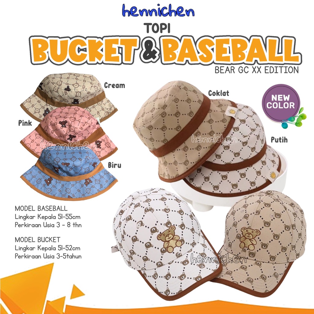 BUCKET TOPI BASEBALL BEAR GC XX 1-3 TAHUN TOPI PREMIUM ANAK BRANDED CNA