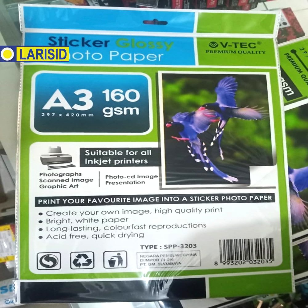 

Sticker Glossy Photo Paper A3 V-Tec 160 Gsm