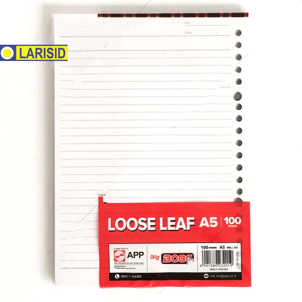 

Loose Leaf Big Boss A5 , 20 Holes Garis Isi 100 Lembar