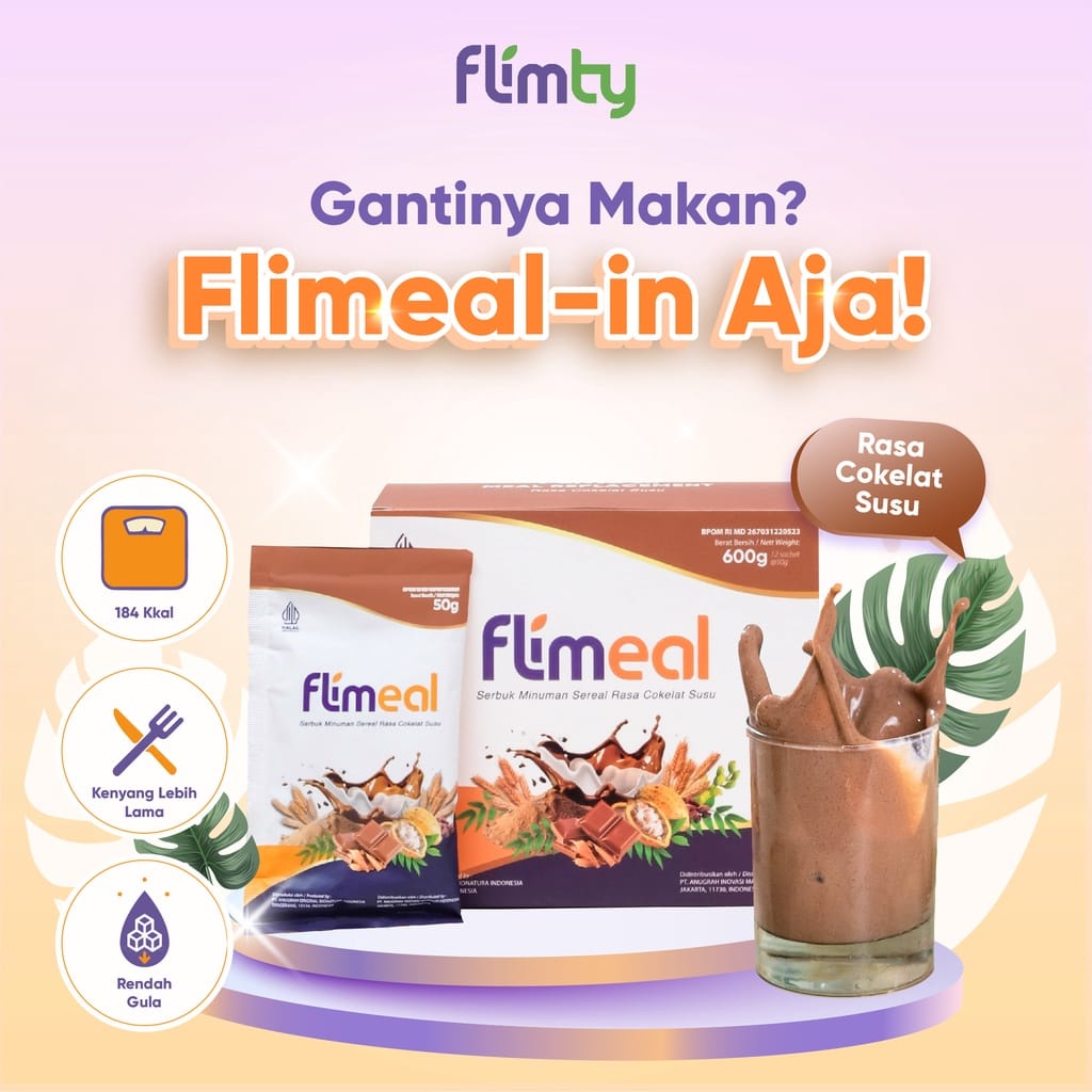 

100% ORIGINAL FLIMEAL Isi 6 scht Sereal Diet Rendah Kalori Meal Replacement By Flimty Fiber | Rasa Coklat