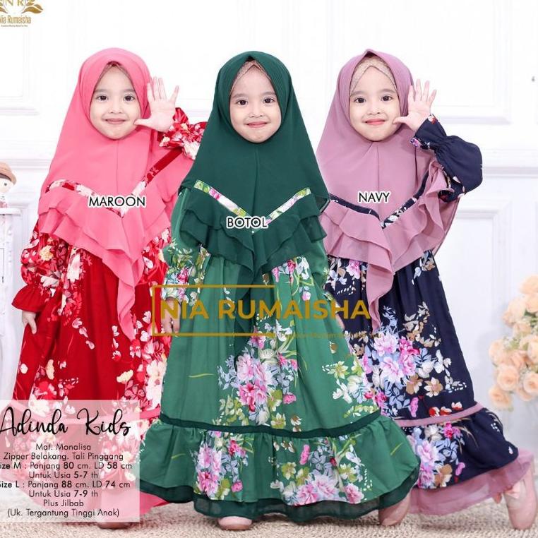 Diskon Minggu Ini GAMIS MONALISA ANAK SET DENGAN HIJAB MOTIF BUNGA SAKURA / DRESS ANAK SET HIJAB SYA