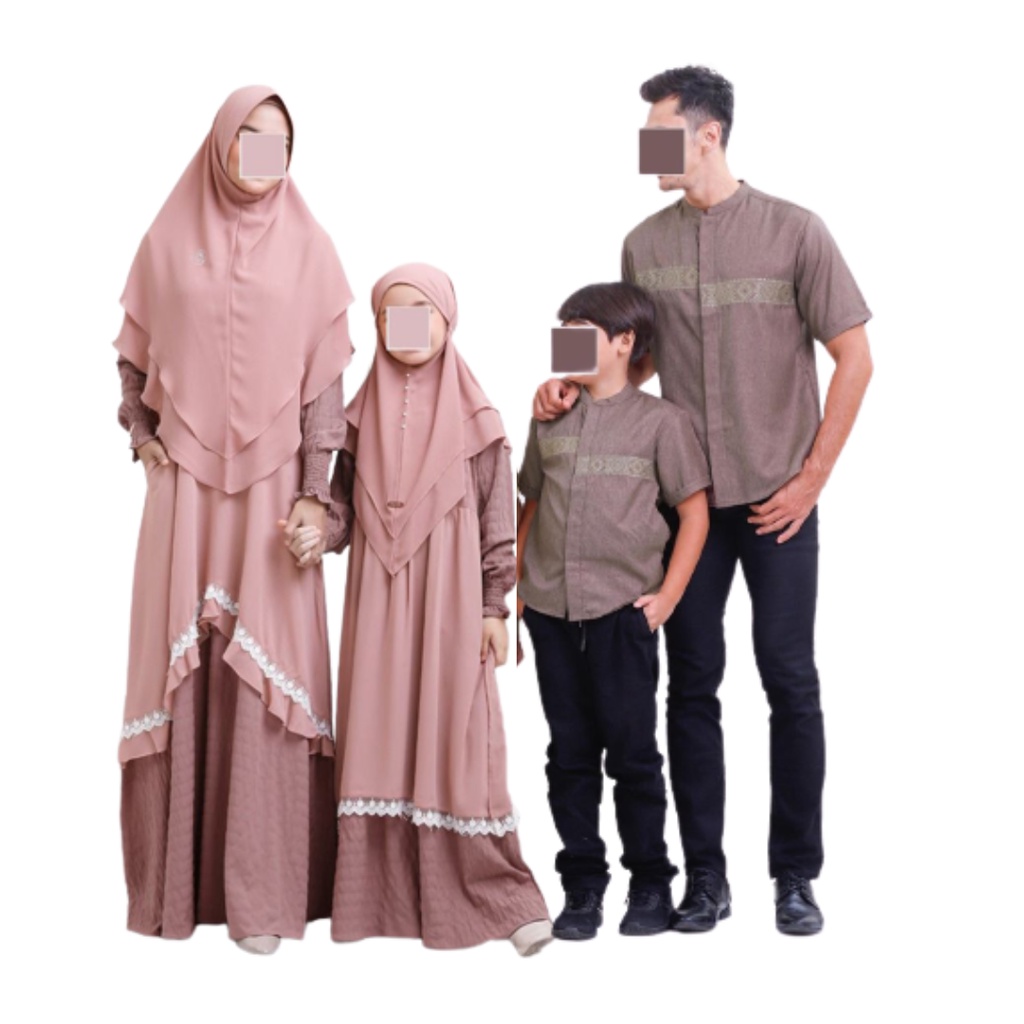 BAJU GAMIS COUPLE KELUARGA MAUVE PINK RASHBERRY LATTE  MOTIF POLOS RENDA BORDIR  MOTIP  FAMILY SET S