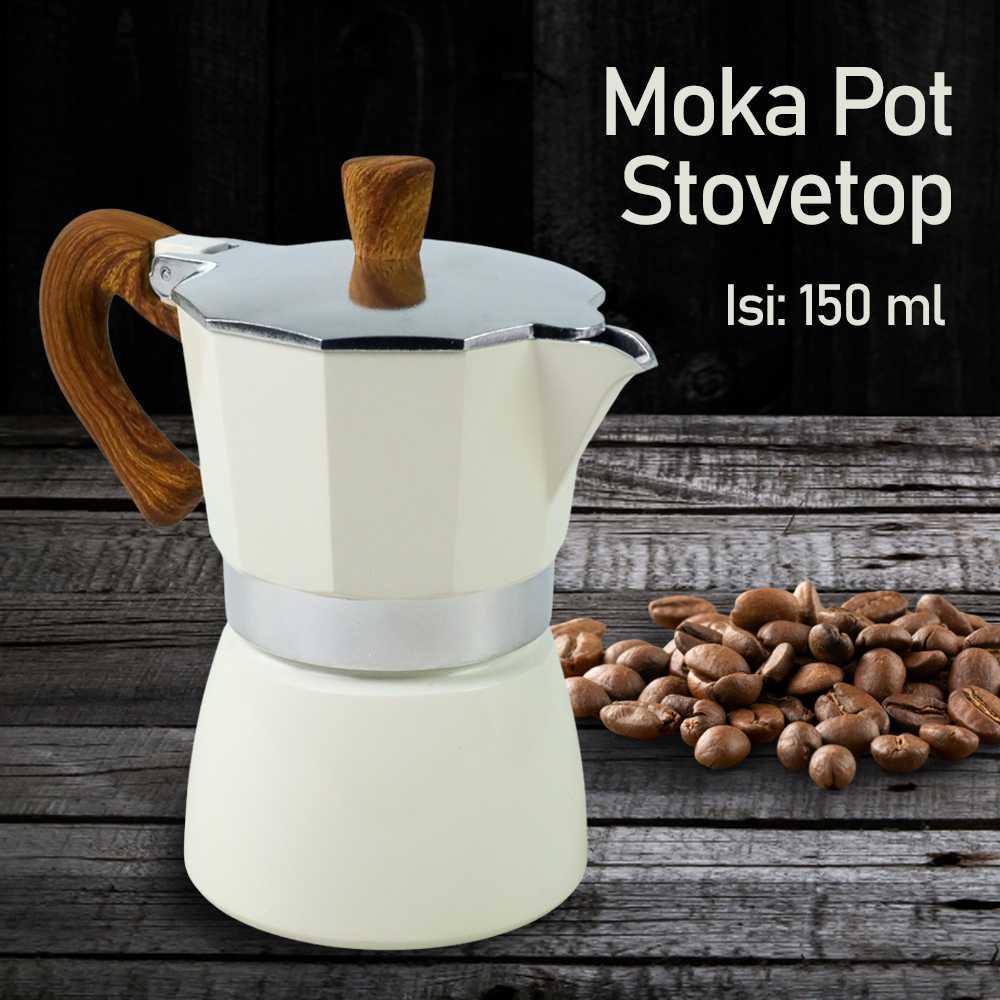 Iris Teko Kopi Moka Pot Stovetop Filter Espresso Coffee 150ml - WY-04 - Beige