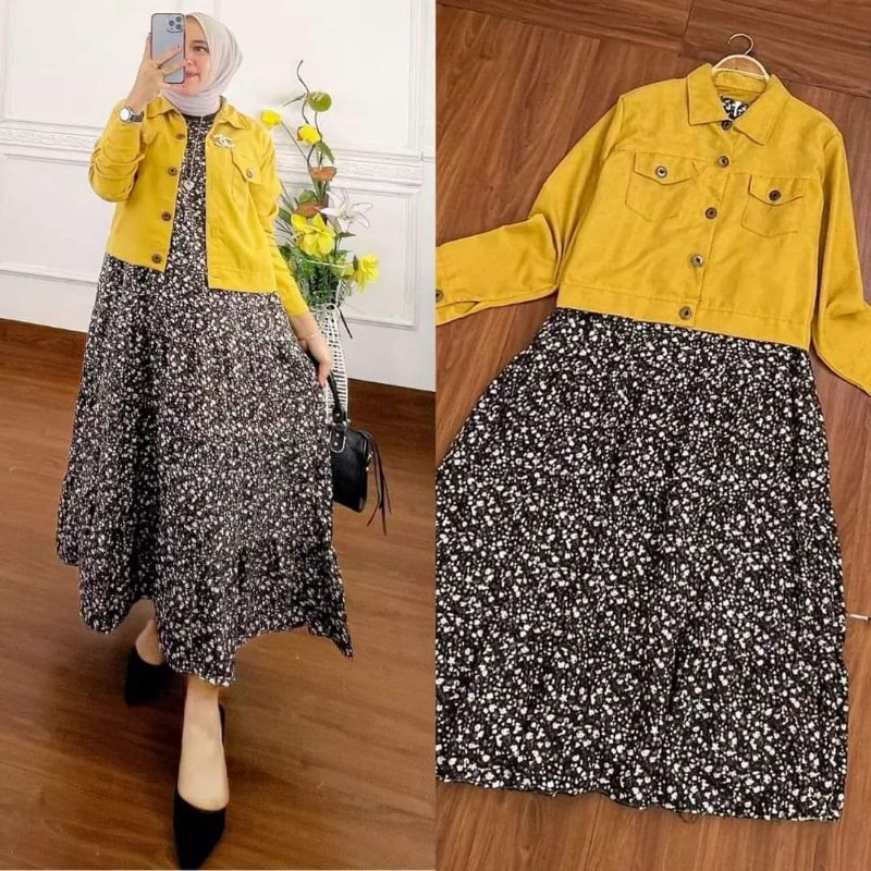 [TERBARU] Midi Set/Clara Set Midi Dress/Ootd/Baju Remaja/Mahmud/Lebaran/Pakaian Muslimah Terkini/Sha