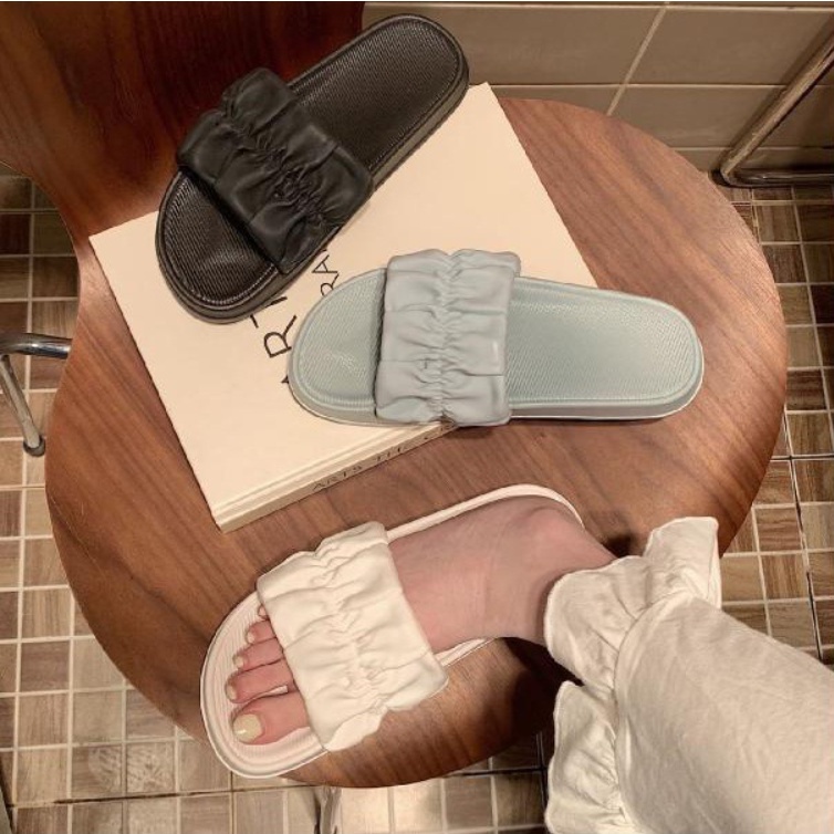 MMM Sandal Slop Wanita Karet Jelly Korea Motif Serut 6697 Sendal Kokop Motif Sandal Serut Karet Elastis Balance Import