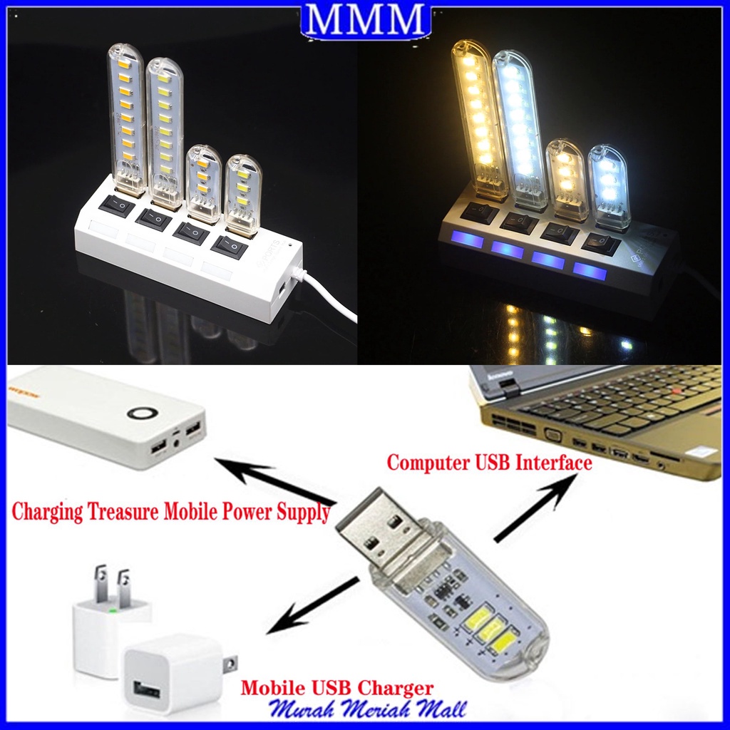 MMM Lampu LED USB Mini 3 Mata Transparan  Lampu USB 8 Led Model Cool White  1Pcs Lampu Emergency  Mini Lampu Kamar USB