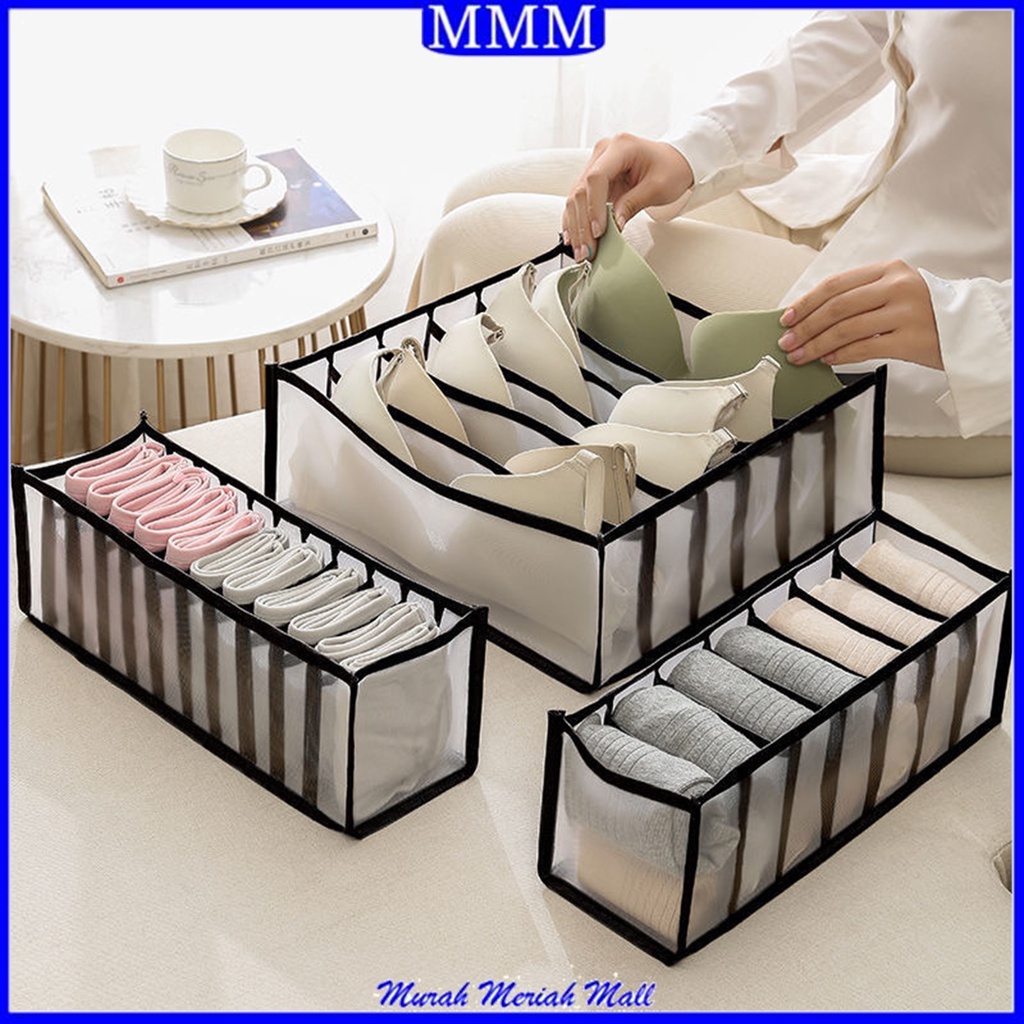 MMM Storage Box Organizer Celana Dalam Tempat Penyimpanan Kotak Bra BH Kaos Kaki  6 7 11 Sekat Underwear Lemari Laci Waterproof Import Murah