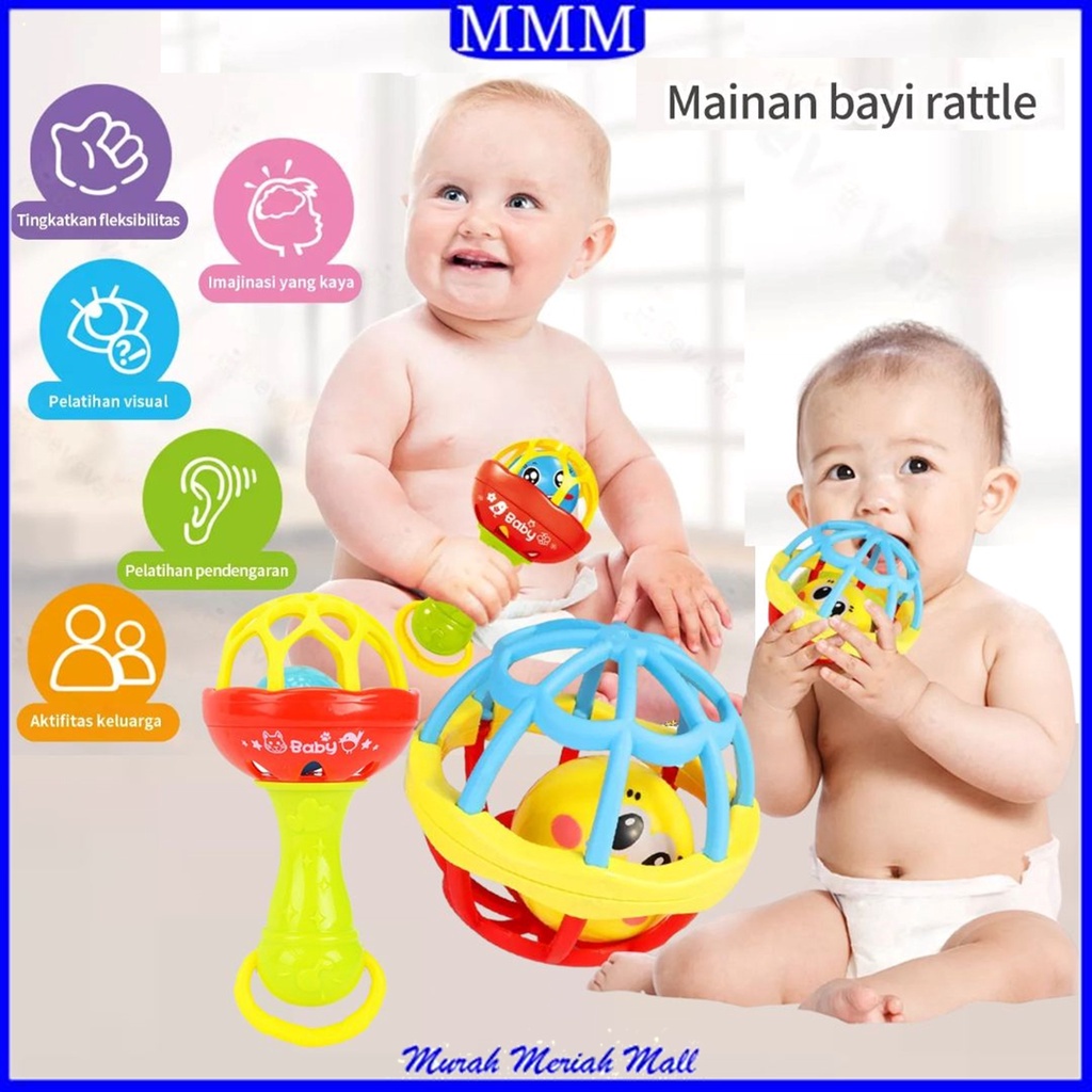 MMM Mainan Kerincingan Rattle Genggam Bola Bayi teether rattle stick Rattle Toy Single mainan gigitan bayi BPA FREE